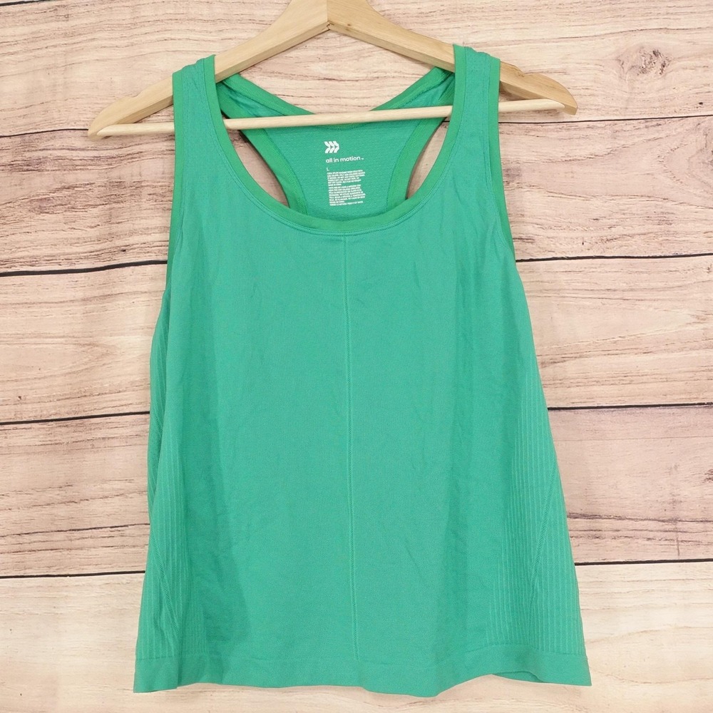 All In Motion Tank Top Womens L Green Relaxed Fit Racerback Knit Athletic Yoga